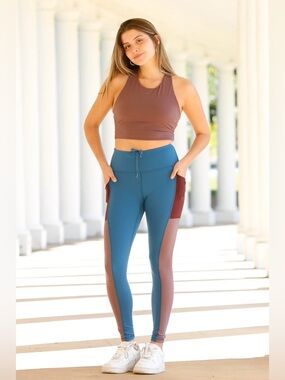 NWOT Relay Active Kayla Pocket Leggings in Sapphire/Black Cherry/Lavender Haze